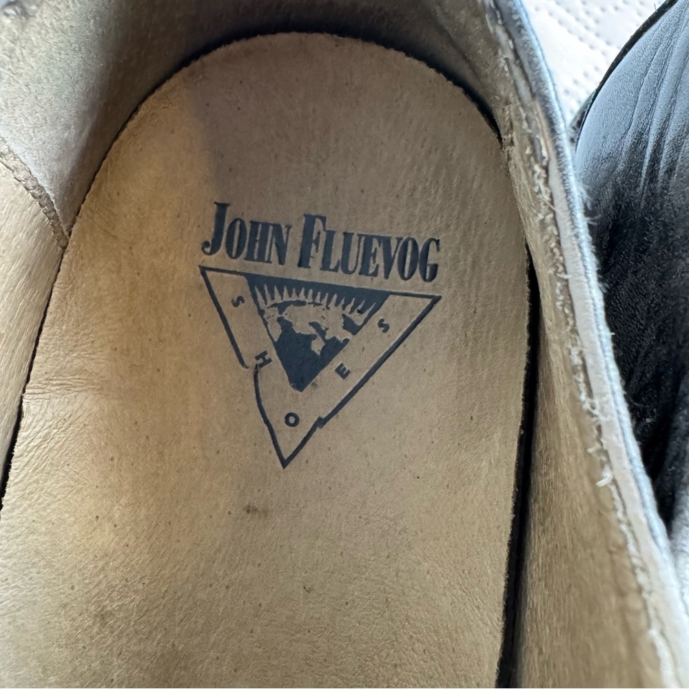 John Fluevog Grant Leather Derby Shoes Washed Black Distressed Finish Size 11 - Picture 14 of 15